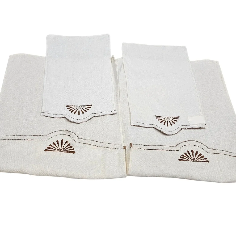 Constance Leitering MCM Linen Dish Towel Set Hand Embroidered Barcelona 70s 60s‎
